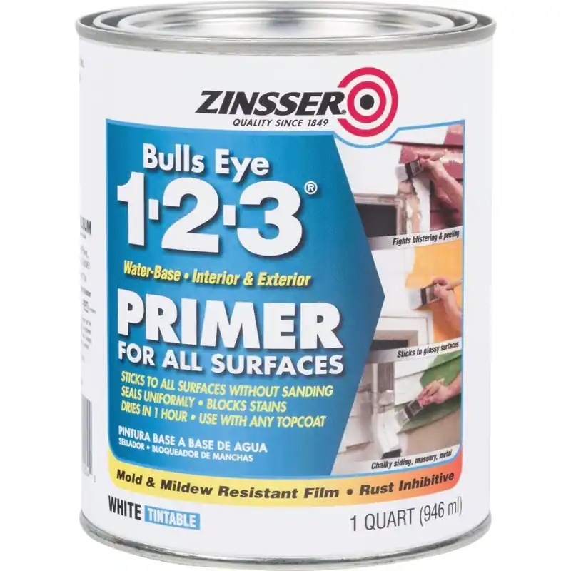 Zinsser 2004 Bulls Eye 1-2-3 Water-Base Interior/Exterior Stain Blocking Primer White 1 Qt.