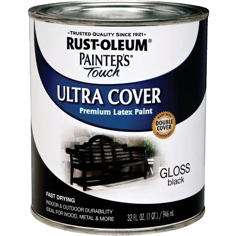 Rust-Oleum 1979502 Painter's Touch 2X Ultra Cover Premium Latex Paint Black Gloss 1 Qt.
