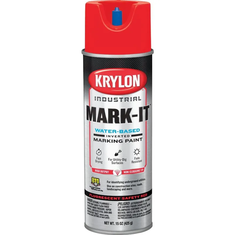 Krylon 732408 Mark-It Industrial WB Fluorescent Red Inverted Marking Paint