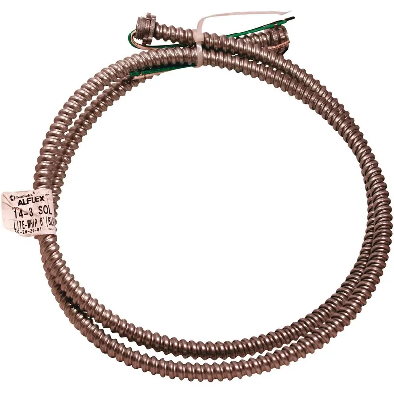 Southwire 55292015 Flexible Metallic Pre-Wired Whip 14/3 AWG 6 Ft.