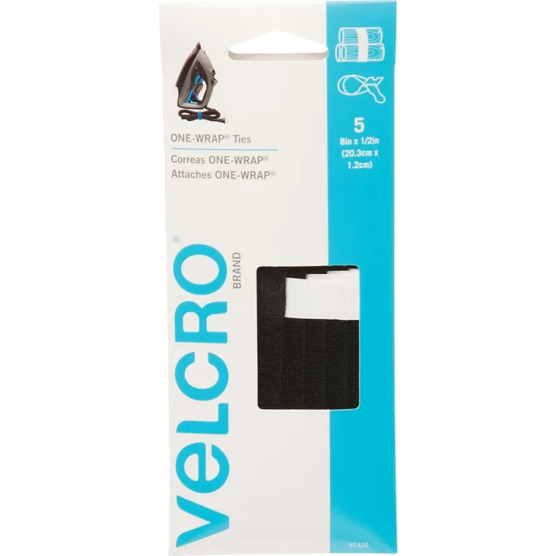 Velcro 91426 One-Wrap 1/2 In. x 8 In. Black Hook & Loop Tie (5 Ct.)