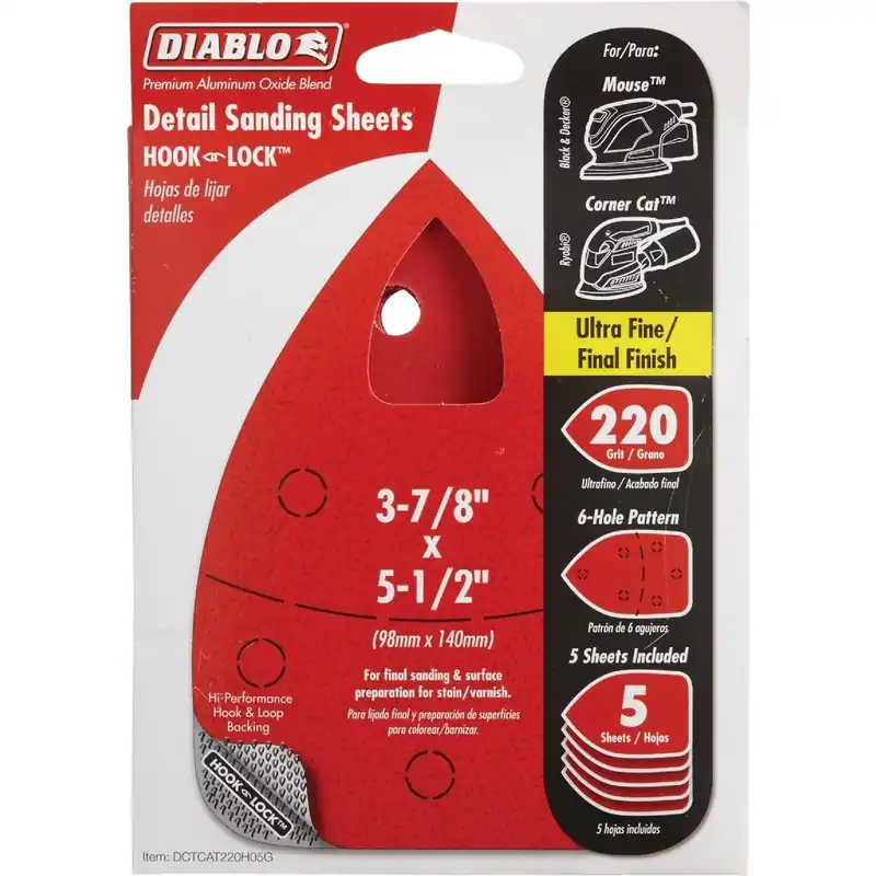 Diablo DCTCAT220H05G Mouse Sandpaper 220 Grit 5-Pack