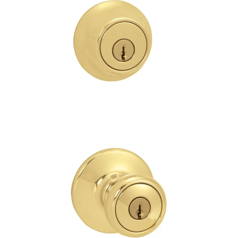 Kwikset 690T3CPCODEK6 Polished Brass Deadbolt and Door Knob Combo