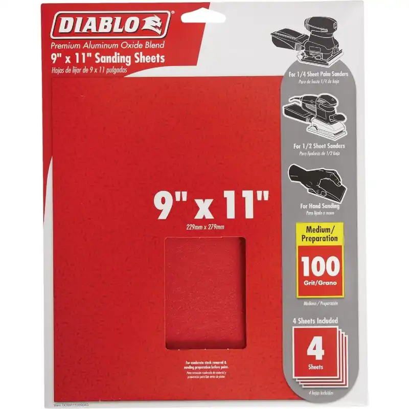 Diablo DCS911100S04G Sandpaper 100 Grit 9 In x 11 In 4-Pack