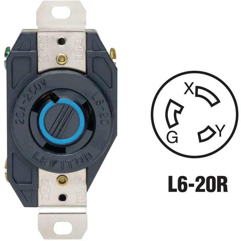 Leviton 065-02320 20A 250V Black Industrial Grade L6-20R Locking Outlet Receptacle