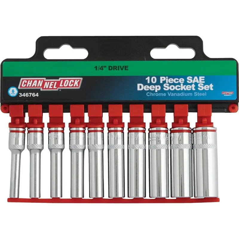 Channellock 346764 Standard 1/4 In. Drive 6-Point Deep Socket Set (10-Piece)