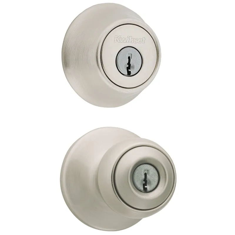 Kwikset 690P15CPK6 Polo Satin Nickel Deadbolt and Door Knob Combo
