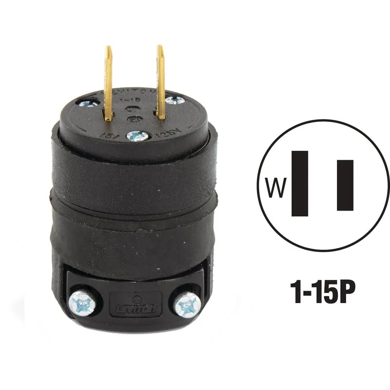 Leviton 000-115PR 15A 125V 2-Wire 2-Pole Rough Use Cord Plug