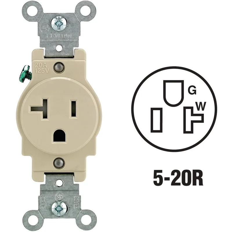 Leviton R51-T5020-0IS 20A Ivory Commercial Grade 5-20R Tamper Resistant Single Outlet