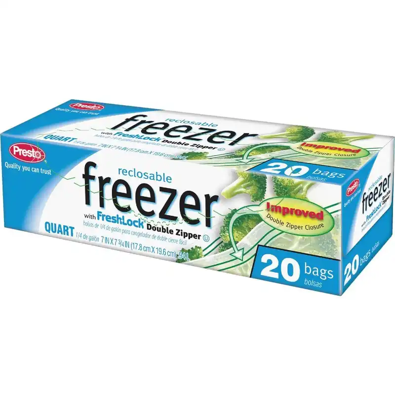 Presto C003710S Reclosable Double Zipper Freezer Bag 1 Qt. (20 Count)