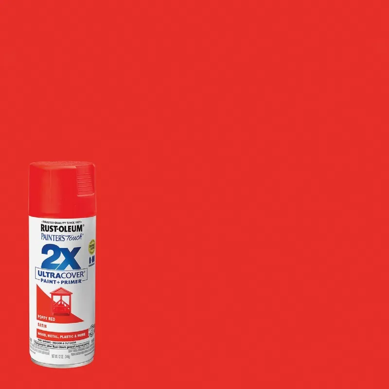 Rust-Oleum 334084 Painter's Touch 2X Ultra Cover 12 Oz. Spray Paint + Primer Poppy Red