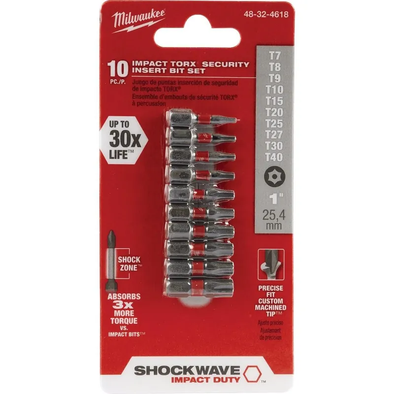 Milwaukee 48-32-4618 SHOCKWAVE Torx Security Insert Impact Screwdriver Bit Set (10-Piece)