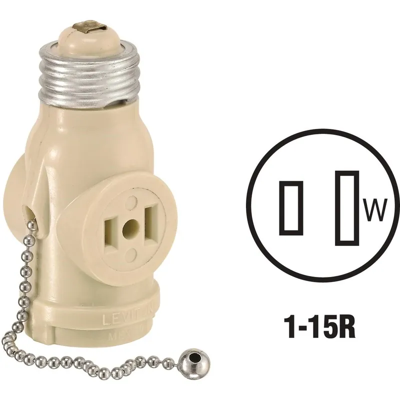 Leviton 0081406I Pull Chain Socket Adapter 125V