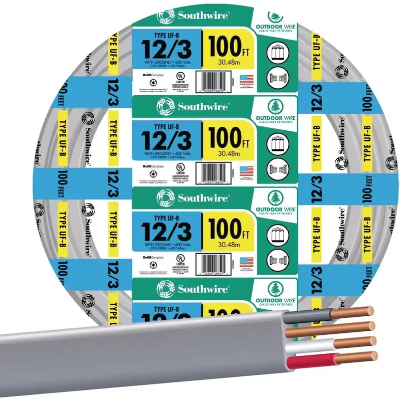 Southwire 13058323 100 Ft 12 AWG 3-Conductor UFW/G Electrical Wire