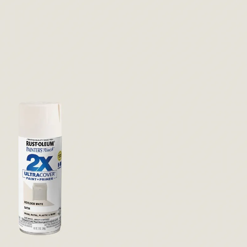 Rust-Oleum 334071 Painter's Touch 2X Ultra Cover 12 Oz. Satin Paint + Primer Spray Paint, Heirloom White