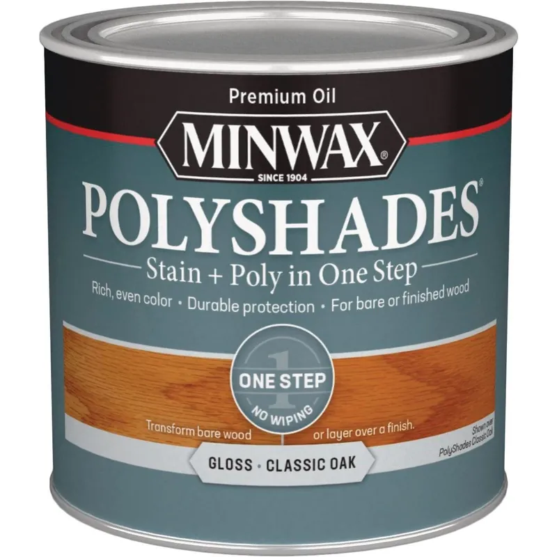 Minwax 214704444 Polyshades 1/2 Pt. Gloss Stain & Finish Polyurethane In 1-Step, Classic Oak