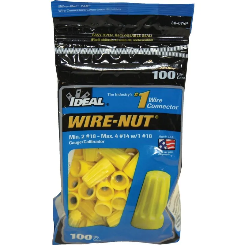 Ideal Industries 30-074P Wire-Nut Medium Yellow Copper to Copper Wire Connector 100-Pack