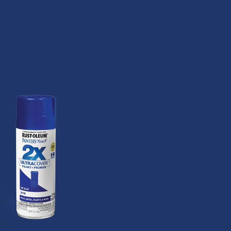 Rust-Oleum 334093 Painter's Touch 2X Ultra Cover 12 Oz. Satin Paint + Primer Spray Paint, Ink Blue