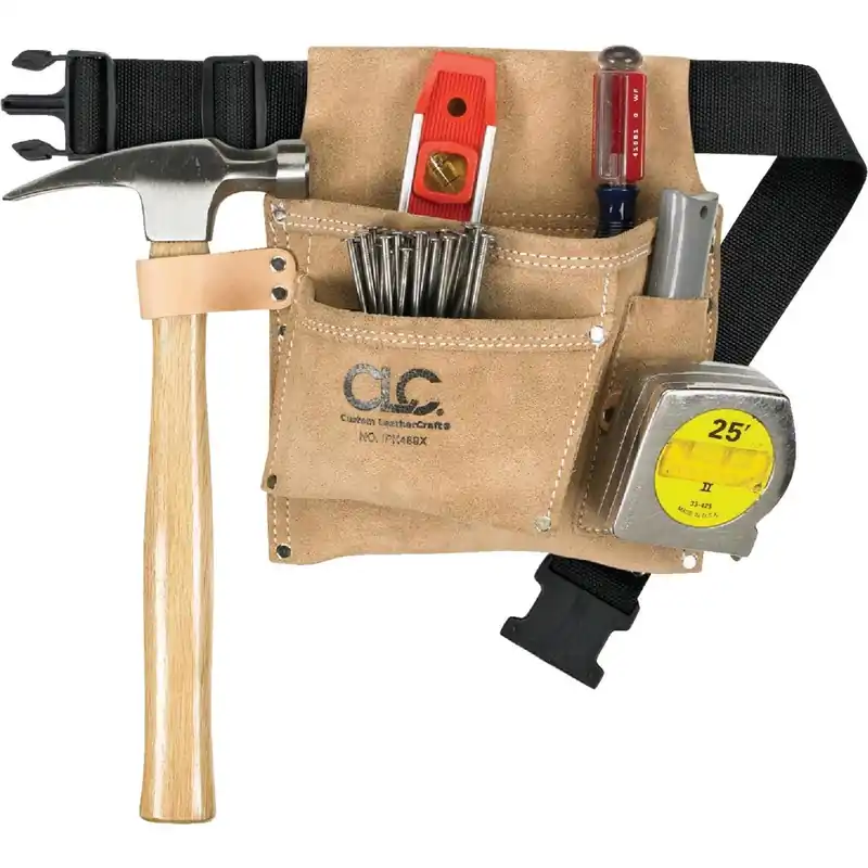 CLC IPK489X 3-Pocket Suede Leather Nail & Tool Bag with Belt