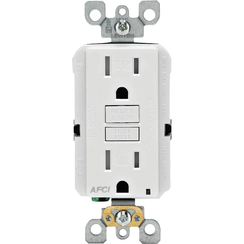 Leviton R32-AFTR1-0KW SmartLockPro 15A White Arc Fault 5-15R Duplex Outlet