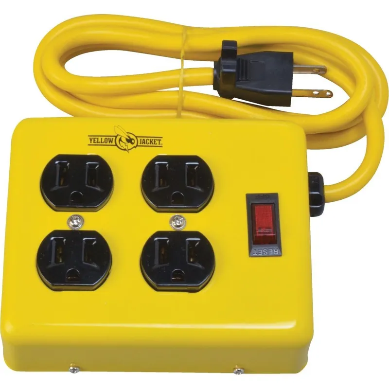 Yellow Jacket 2177N 4-Outlet Yellow Metal Power Strip with 4 Ft Cord
