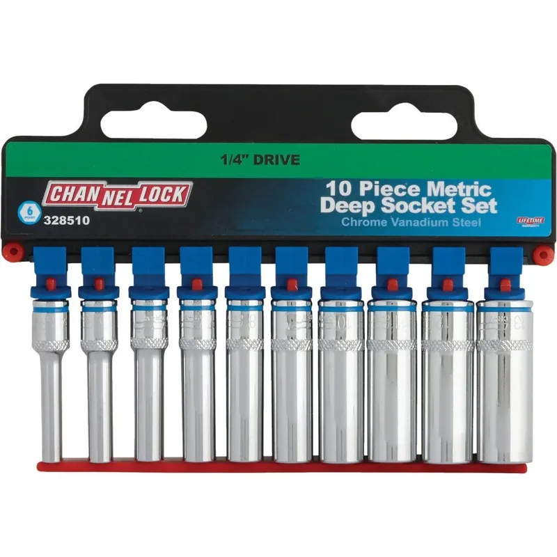 Channellock 328510 Metric 1/4 In. Drive 6-Point Deep Socket Set (10-Piece)
