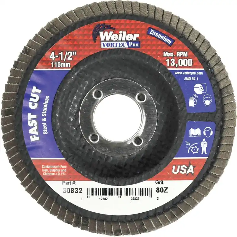 Weiler 30832 Vortec 4-1/2 In. x 7/8 In. 80-Grit Type 29 Angle Grinder Flap Disc