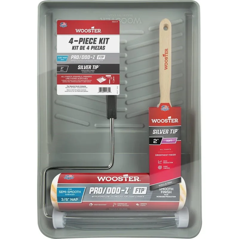 Wooster Brush R915-9 Pro/Doo-Z FTP & Silver Tip Roller & Tray Set (4-Piece)