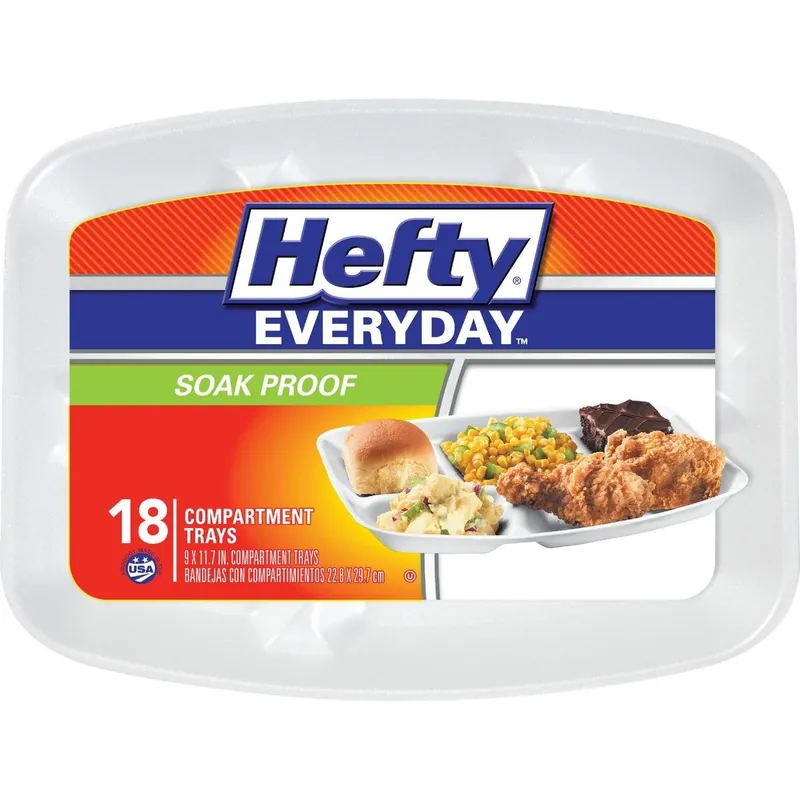 Hefty D23118 Hefty Everyday Compartment Foam Plate 18 Count