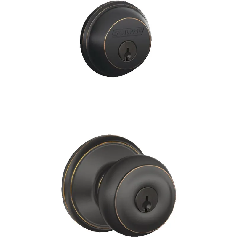 Schlage FB50NVGEO716 Aged Bronze Deadbolt and Door Knob Combo