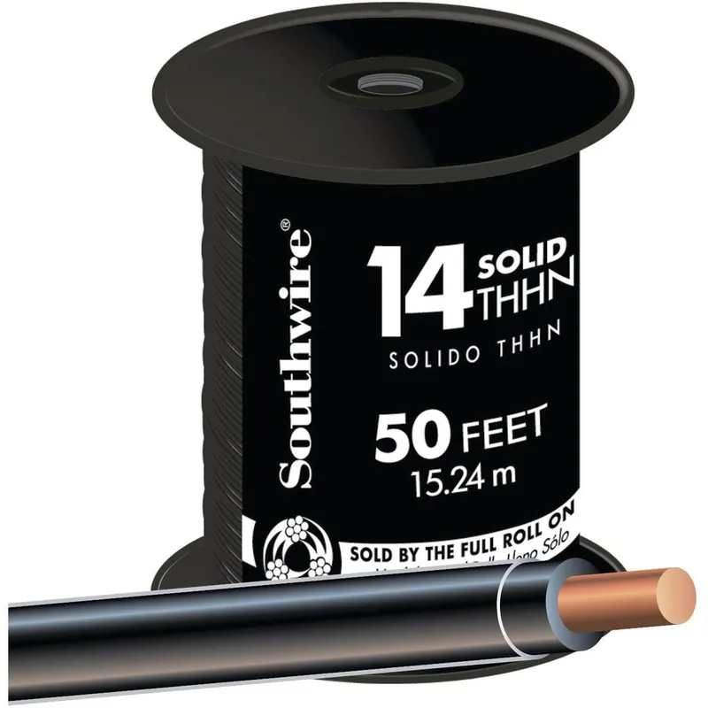 Southwire 11579083 50 Ft 14 AWG Solid Black THHN Electrical Wire