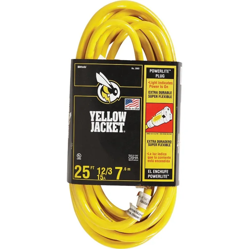 Yellow Jacket 2883AC 25 Ft. 12/3 Heavy-Duty Extension Cord w/Lighted End