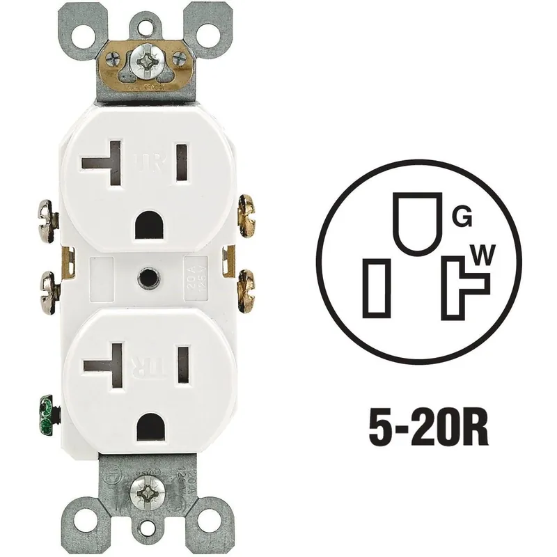 Leviton S02-T5820-0WS 20A White Tamper Resistant Residential Grade 5-20R Duplex Outlet