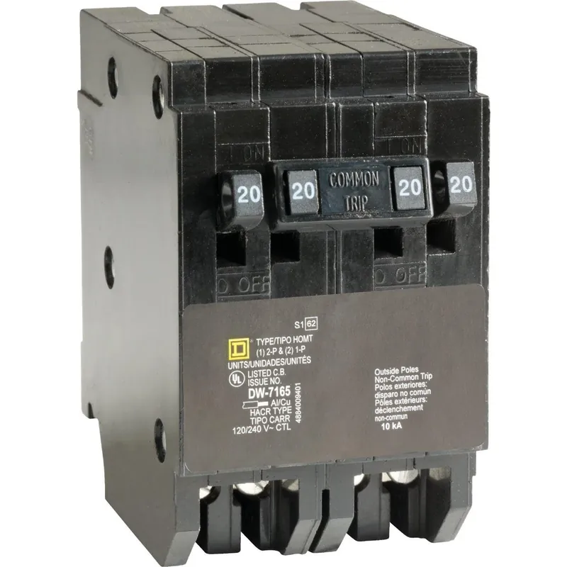 Square D HOMT2020220CP Homeline 20A/20A/20A Double-Pole Standard Trip Quad Tandem Circuit Breaker