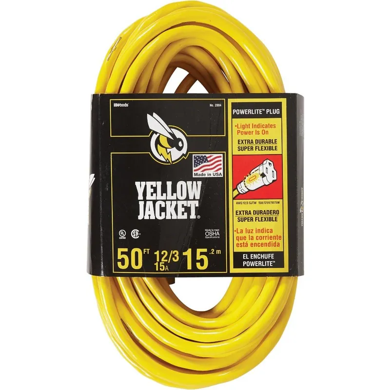 Yellow Jacket 2884AC 50 Ft 12/3 Heavy-Duty Extension Cord
