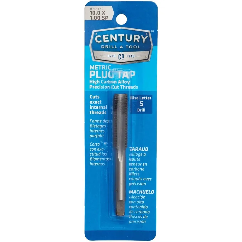 Century Drill Tool 97322 10.0x1.00 Carbon Steel Metric Tap