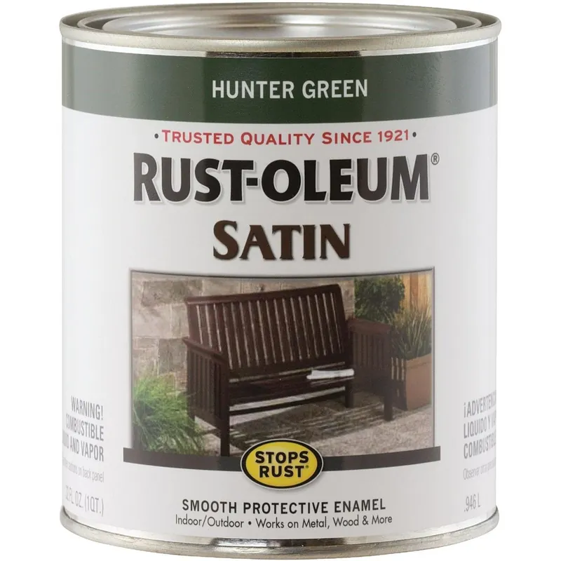 Rust-Oleum 7732502 Stops Rust Oil Based Satin Protective Rust Control Enamel Hunter Green 1 Qt.