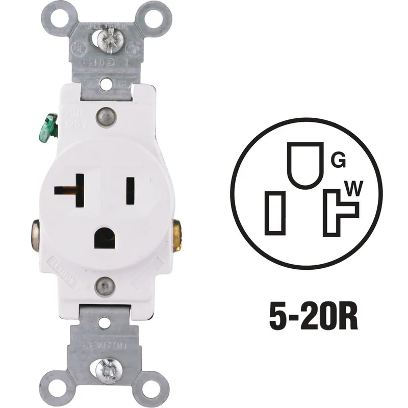 Leviton S12-5801-KWS 20A White Commercial Grade 5-20R Shallow Single Outlet