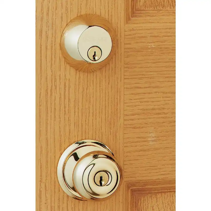 Schlage FB50NVGEO505 Bright Brass Deadbolt and Door Knob Combo