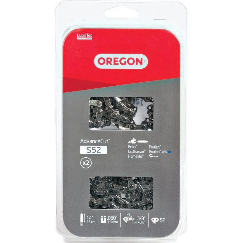 Oregon Cutting S52T Oregon AdvanceCut LubriTec 14 In. 3/8 In. Low Profile 52 Link Chainsaw Chain (2-Pack)