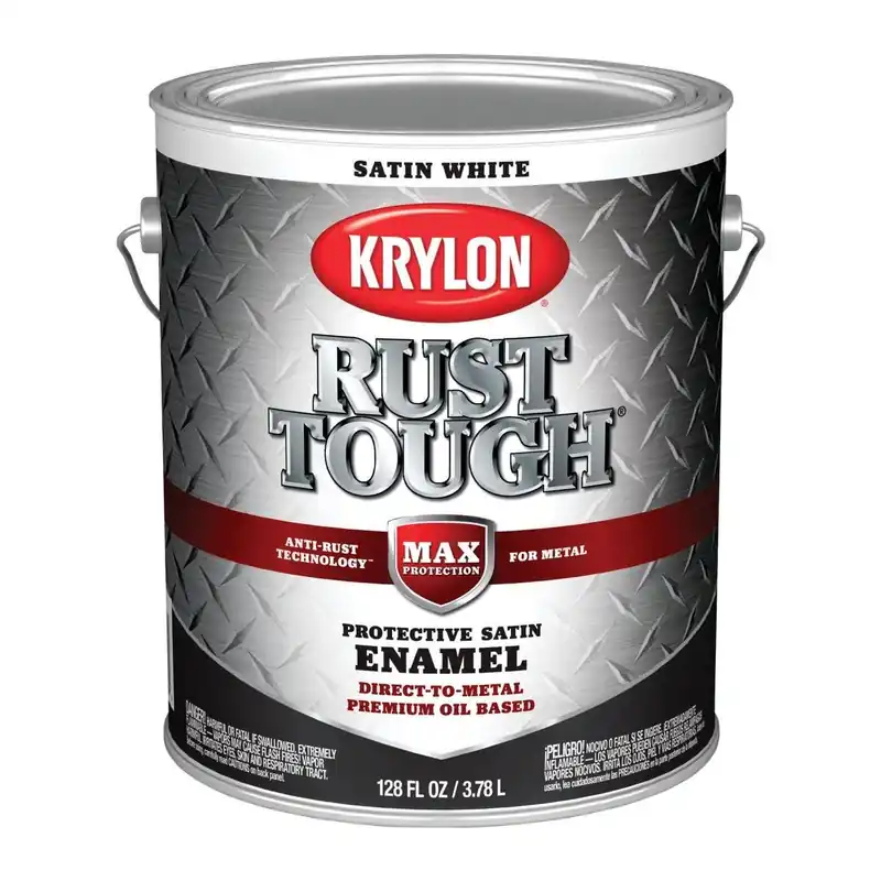 Krylon K09732008 Rust Tough Oil-Based Satin Rust Control Enamel White 1 Gal