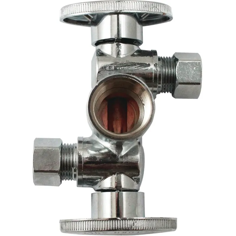 Keeney K2901DHLF 1/2 FIP x 3/8 OD x 3/8 OD Quarter Turn Dual Shut-Off/Dual Outlet Valve