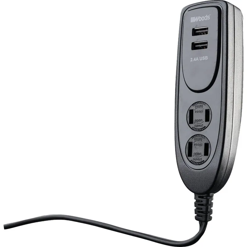 Woods 41225 2 Power & 2 USB Black Desktop USB Charger