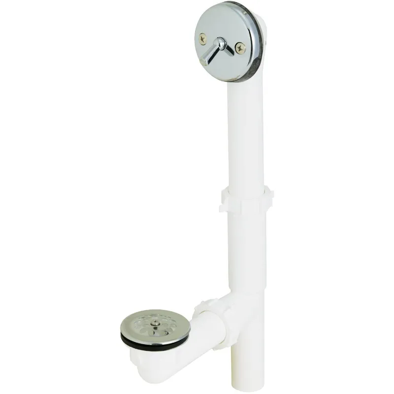 Keeney 64W White Plastic Trip Lever Bath Drain with Polished Chrome Trim and Strainer & Dome Grid