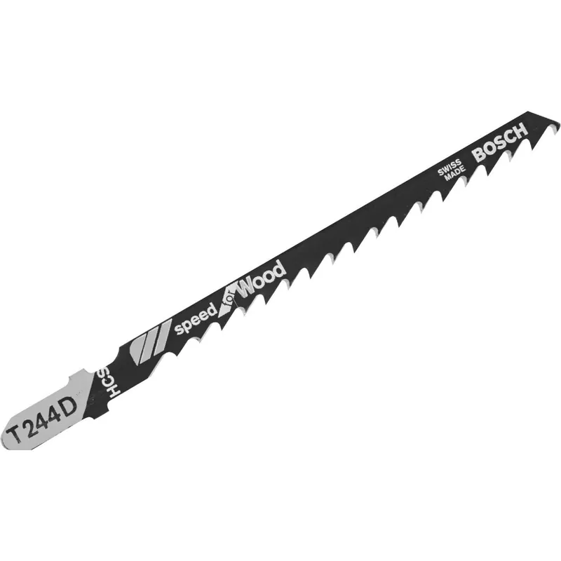 Bosch T244D T-Shank 4 In. x 6 TPI High Carbon Steel Jig Saw Blade, Speed for Wood (5-Pack)
