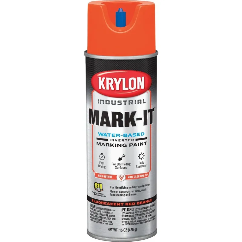 Krylon 732108 Mark-It Industrial WB Fluorescent Red Orange Inverted Marking Paint