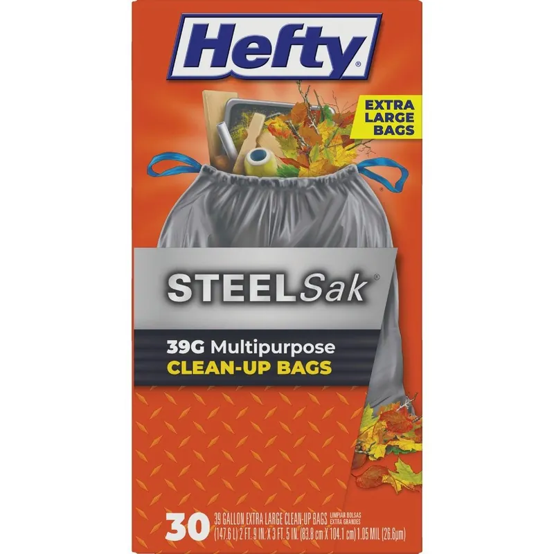 Hefty E88682 Steel Sak 39 Gal. Heavy Duty Black Trash Bag 30 Count