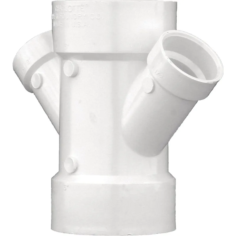 Charlotte Pipe PVC006120800HA 3 In. x 1-1/2 In. Schedule 40 DWV PVC Reducing Double Wye