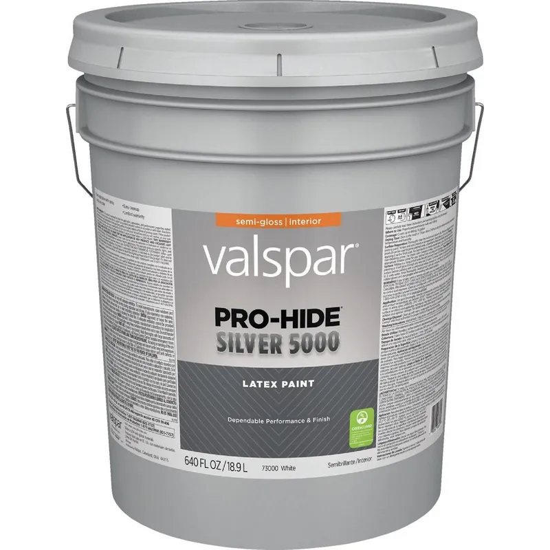 Valspar 028.0073000.008 Pro-Hide Silver 5000 Latex Semi-Gloss Interior Wall Paint White Base 5 Gal.