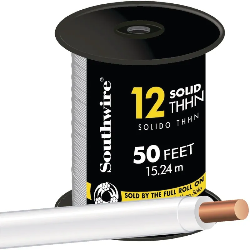 Southwire 11588183 50 Ft. 12 AWG Solid White THHN Electrical Wire